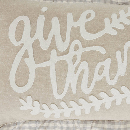 Give Thanks Gingham Ruffled Applique Throw Pillow - 22" x 14"