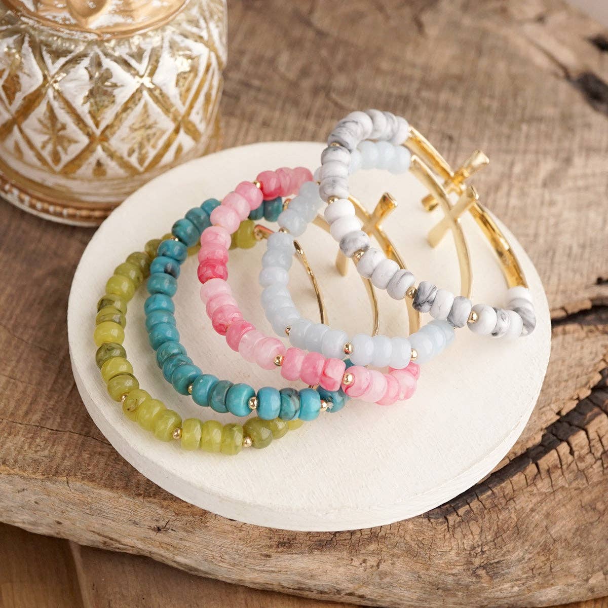 Beaded Rondelle Acrylic Cross Bracelet