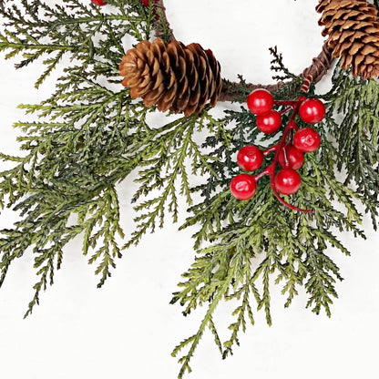Superior Real Touch Mixed Cedar and Pinecones with Red Berries Mini Wreath Candle Ring