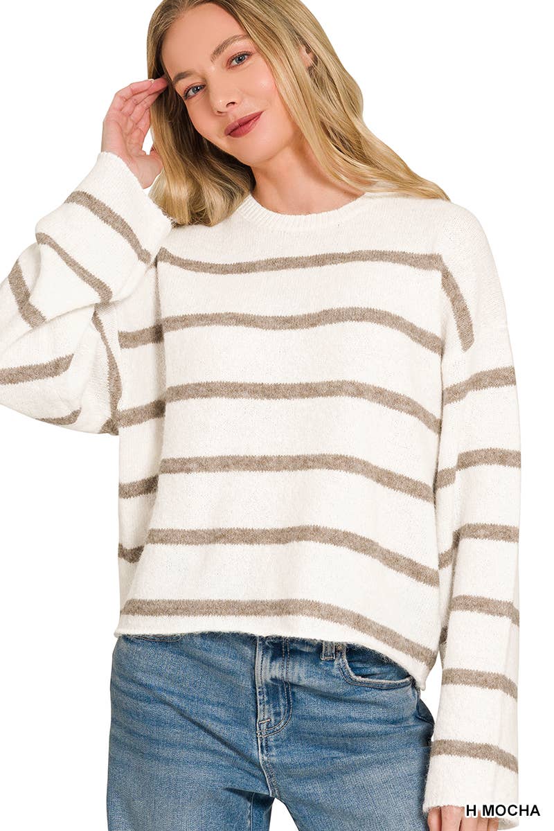Loose Fit Wool Blend Striped Sweater - Color Options