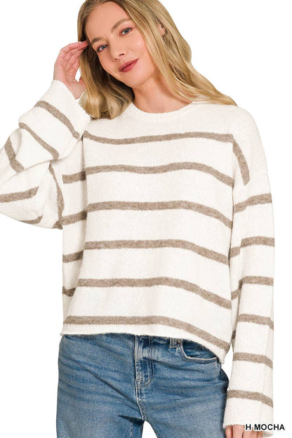 Loose Fit Wool Blend Striped Sweater - Color Options