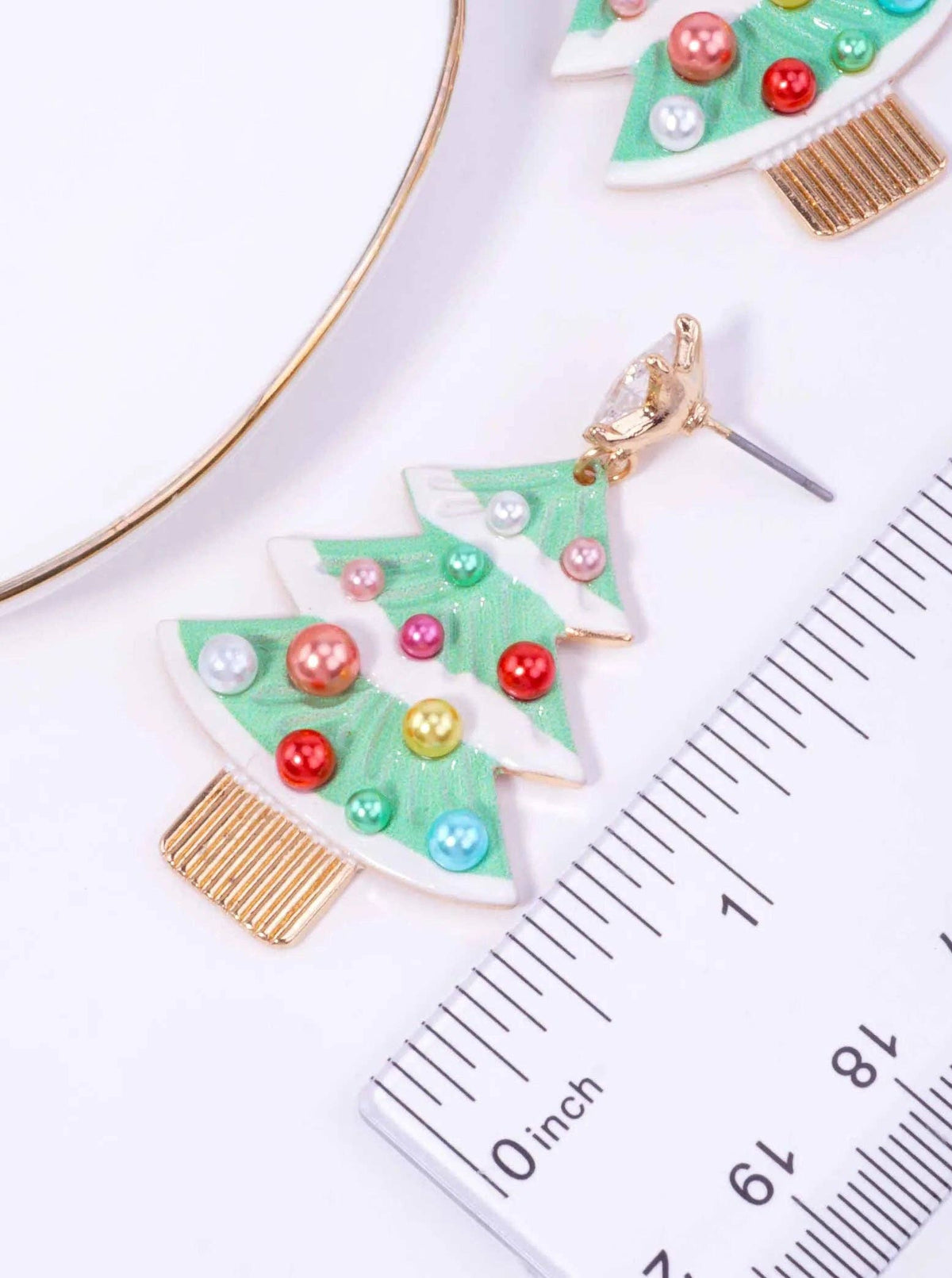 Pearl Enameled Christmas Tree Post Drop Earrings - Color Options