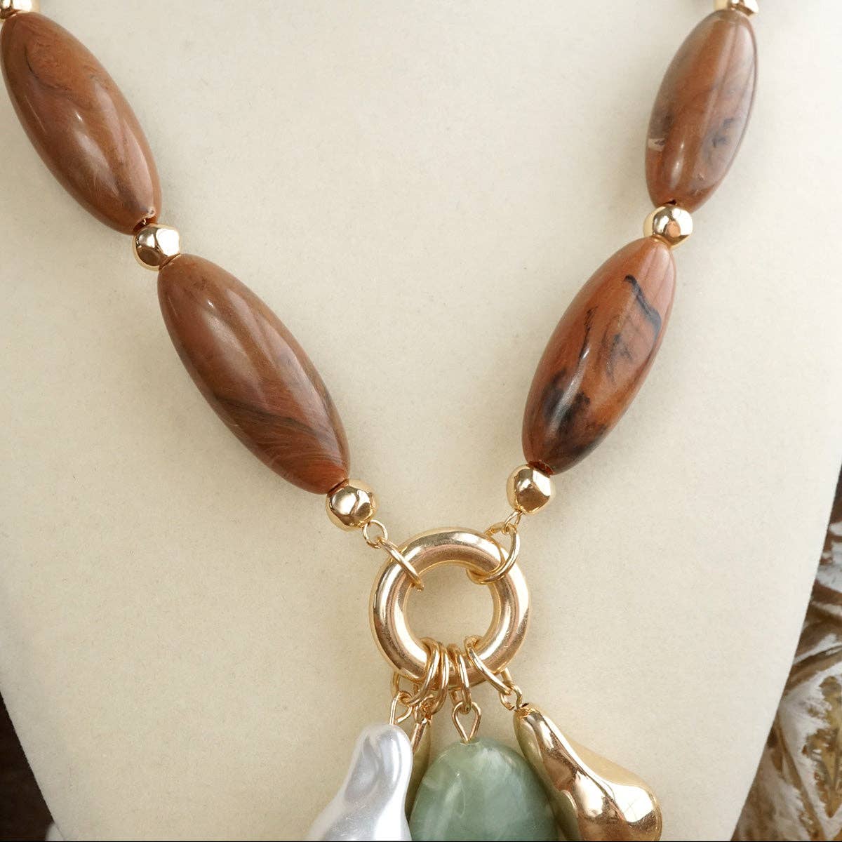 Sculpted Harmony Bold Beaded Cluster Pendant Necklace