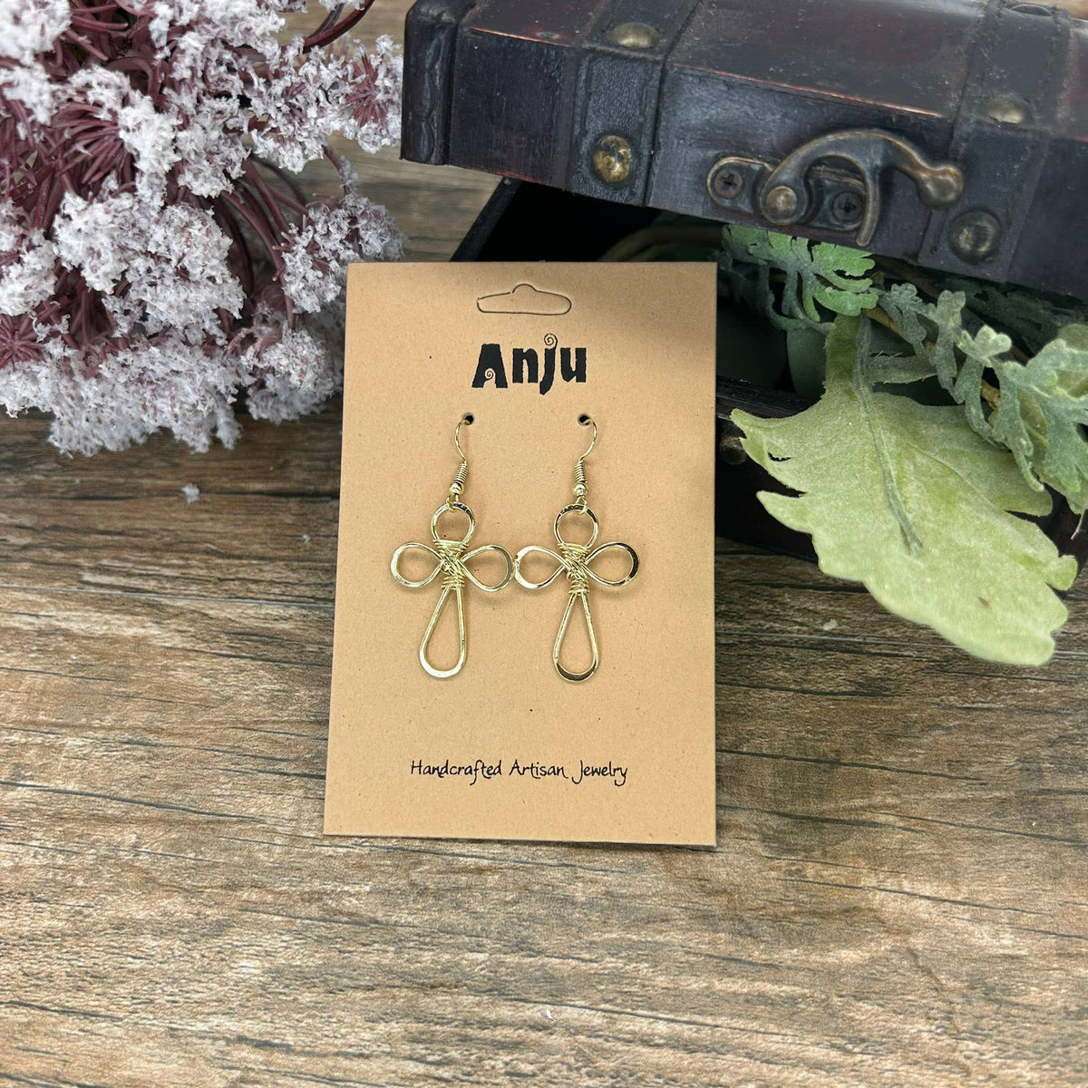 Rounded Cross Gold Plated Earrings