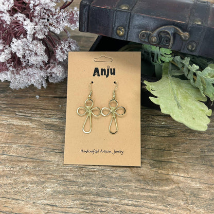 Rounded Cross Gold Plated Earrings