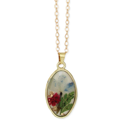 Dainty Bouquet Multicolor Dried Flower Gold Tone Necklace