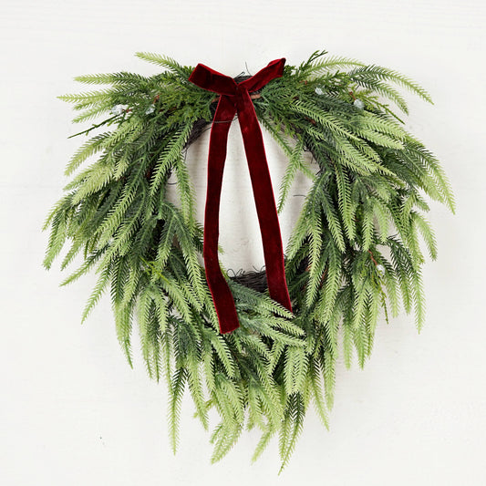 Christmas Wreath with Velvet Ribbon Bow-Soft Touch Juniper and Norfolk Pine