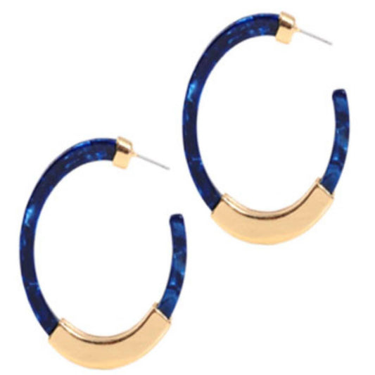 Acrylic Acetate Earrings in Blue Marble - 2"