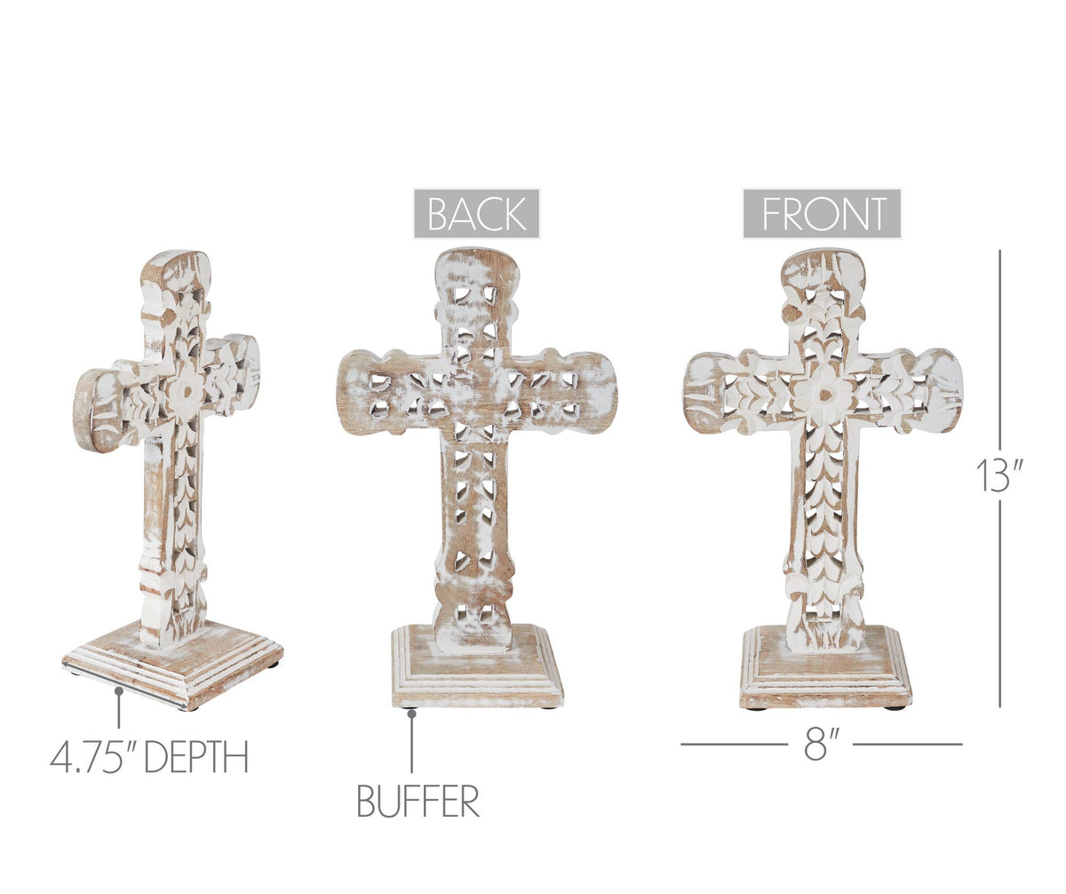 Natural Distressed White Wooden Cross w/ Rosette