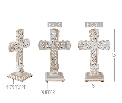 Natural Distressed White Wooden Cross w/ Rosette