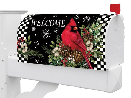 Cardinal Pine Cones Welcome Mailbox Cover - Standard Size Custom Decor
