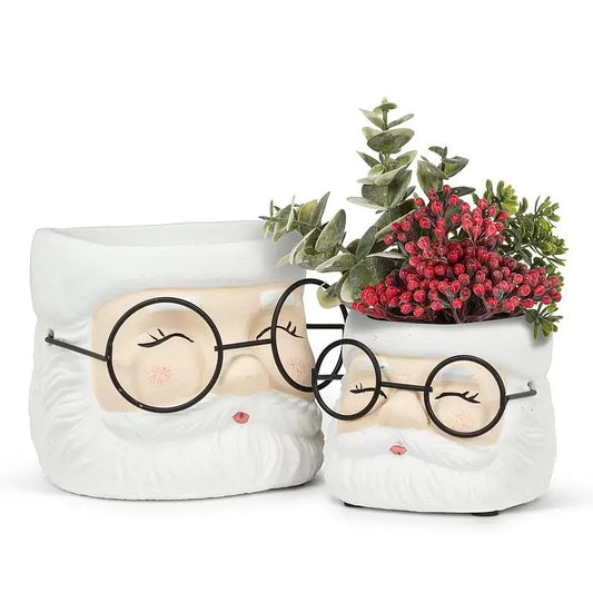 Santa with Glasses Ceramic Planter - Two Sizes