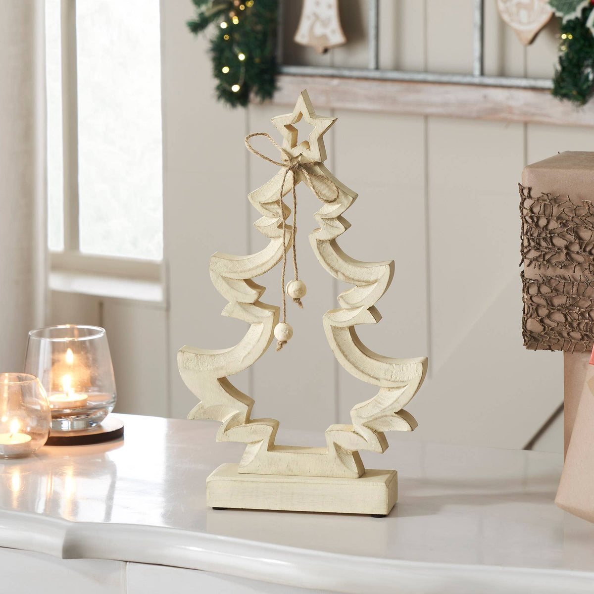 Everwhim Distressed Cream Wooden Christmas Tree - 2 Sizes