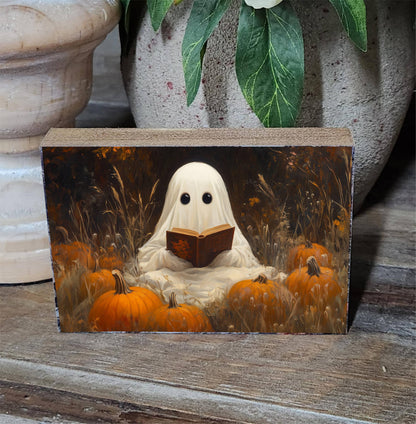 Let's Read a Ghost Story Wooden Decorative Block Sign