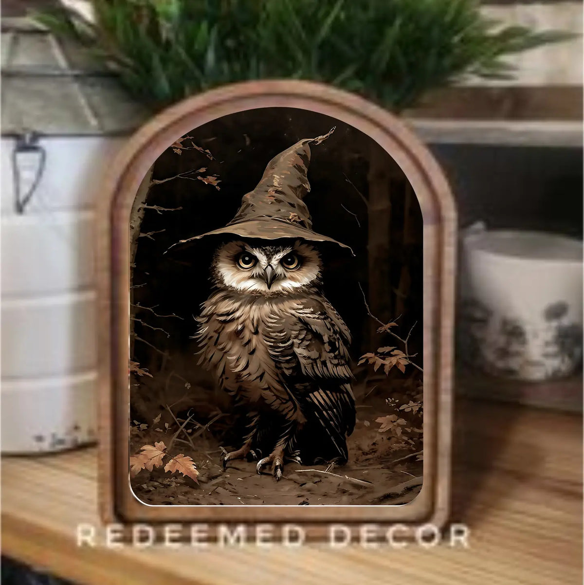 Arch Top Halloween Owl Framed Art
