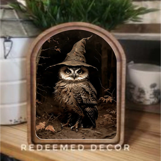 Arch Top Halloween Owl Framed Art