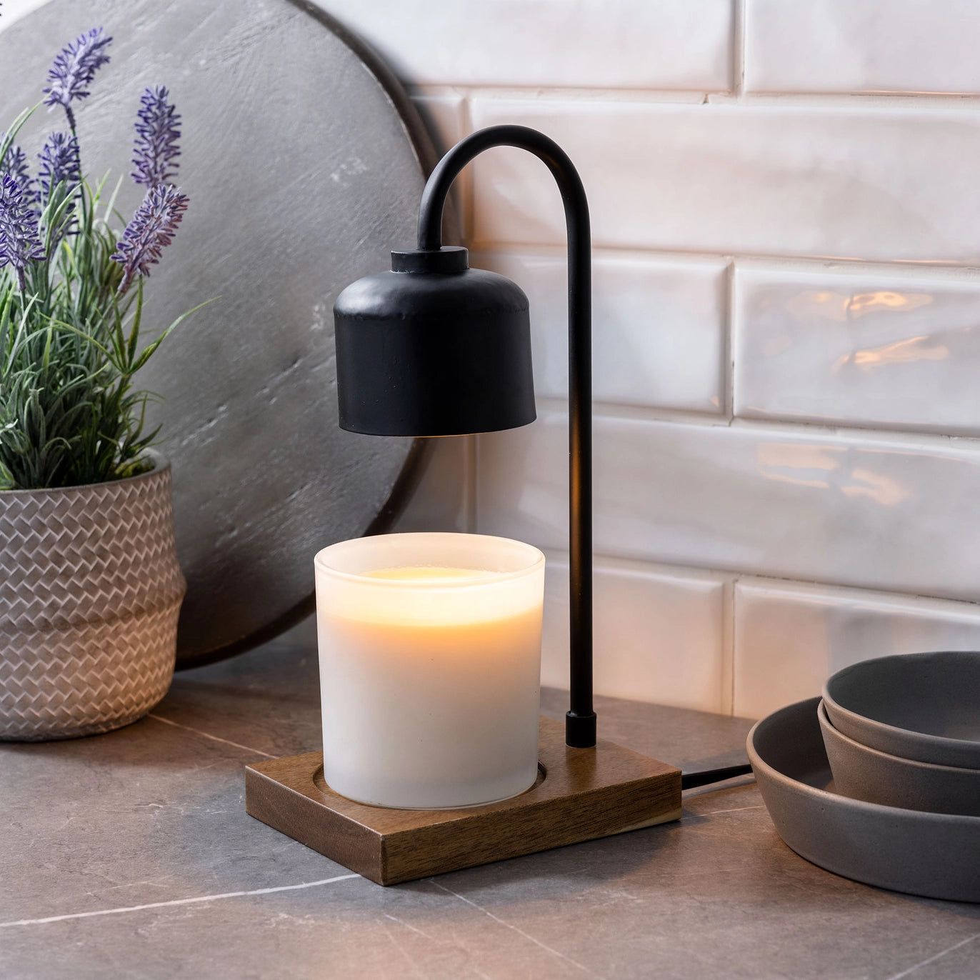 Arched Candle Warmer Lamp - Black and Wood