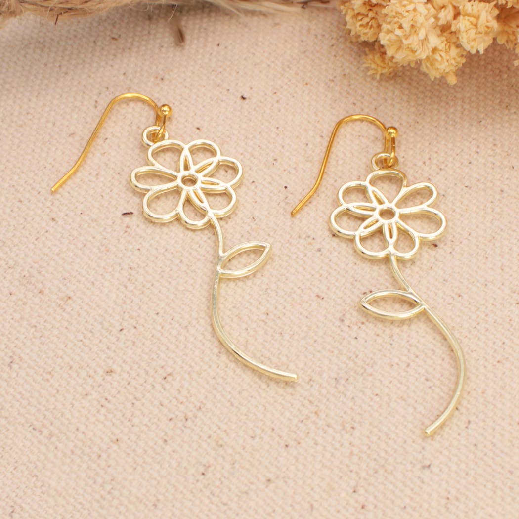 Flower Outline Dangle Earrings - Gold & Silver Tone
