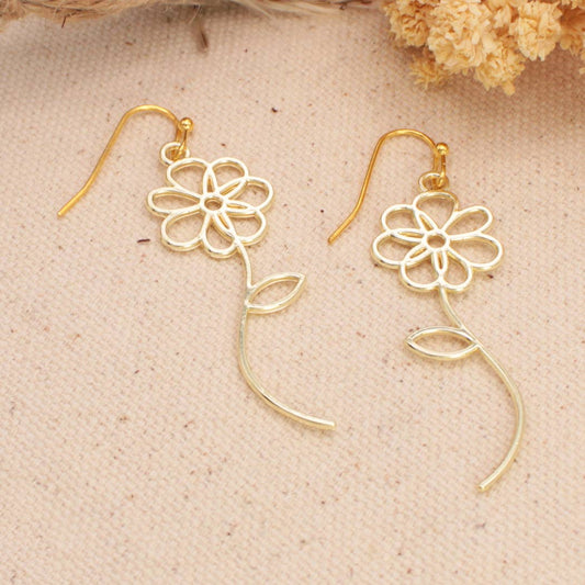 Flower Outline Dangle Earrings - Gold & Silver Tone