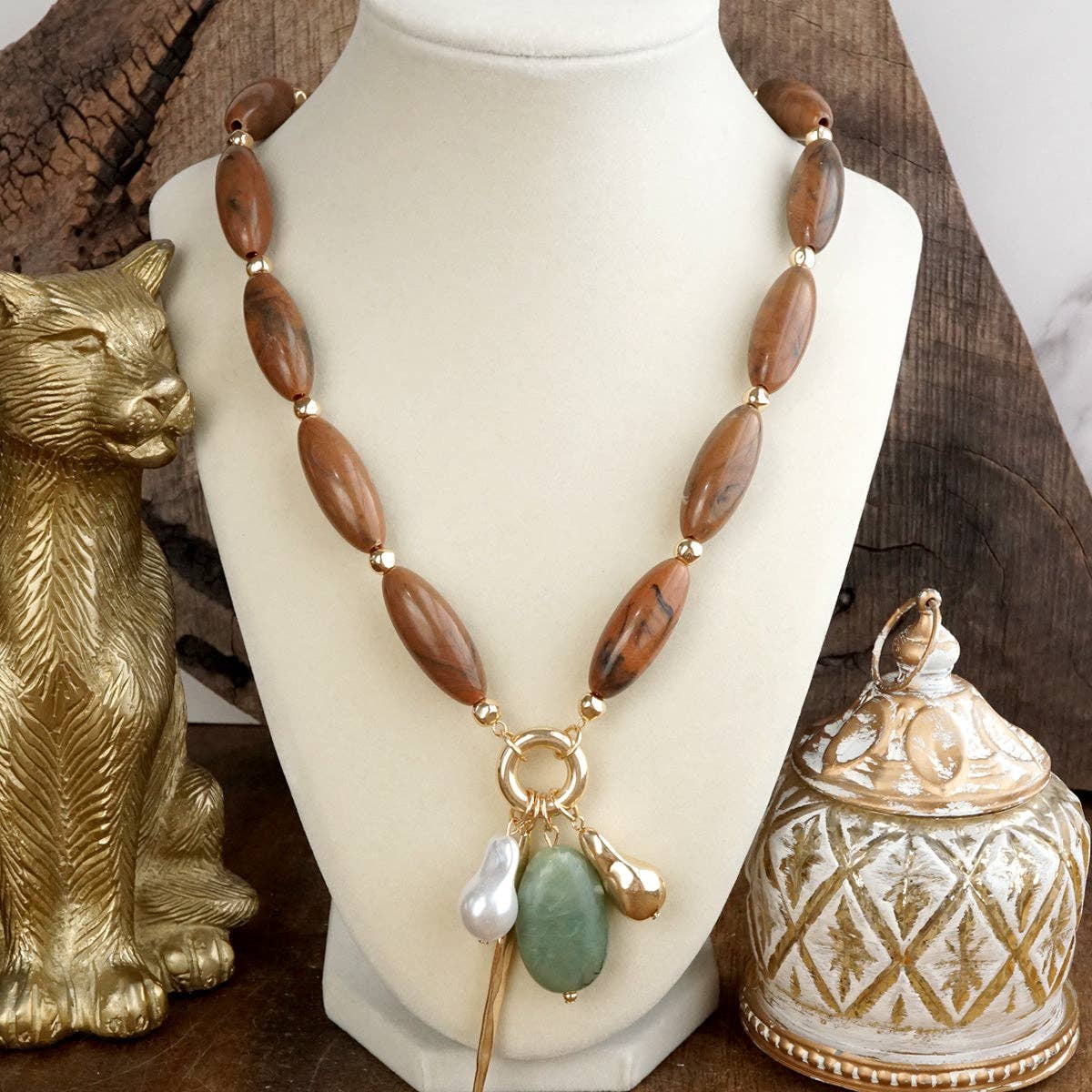 Sculpted Harmony Bold Beaded Cluster Pendant Necklace