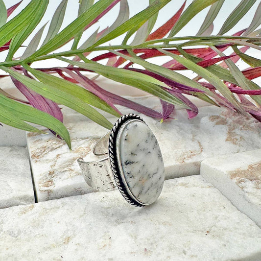 Handcrafted Kashi Semiprecious Stone Ring - Dendritic Opal