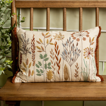 Embroidered Meadow Flowers Lumbar Pillow