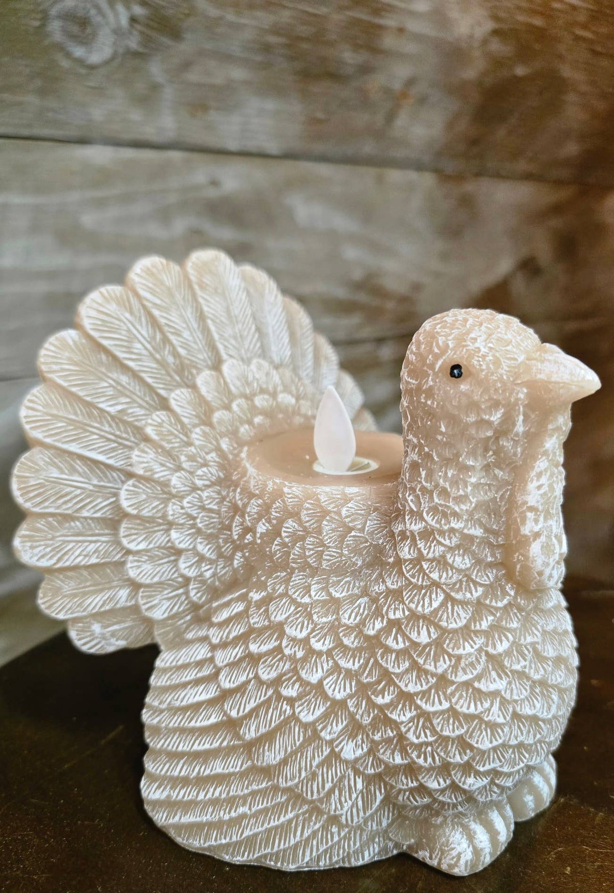 Turkey Shaped Moving Flame LED Candle Thanksgiving Harvest Decor 5.2 x 5 x 5in