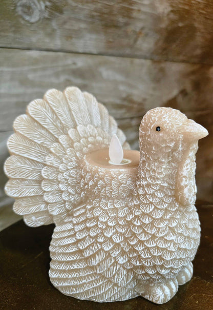 Turkey Shaped Moving Flame LED Candle Thanksgiving Harvest Decor 5.2 x 5 x 5in