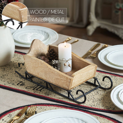 Natural Wood Christmas Sleigh Tabletop Decor