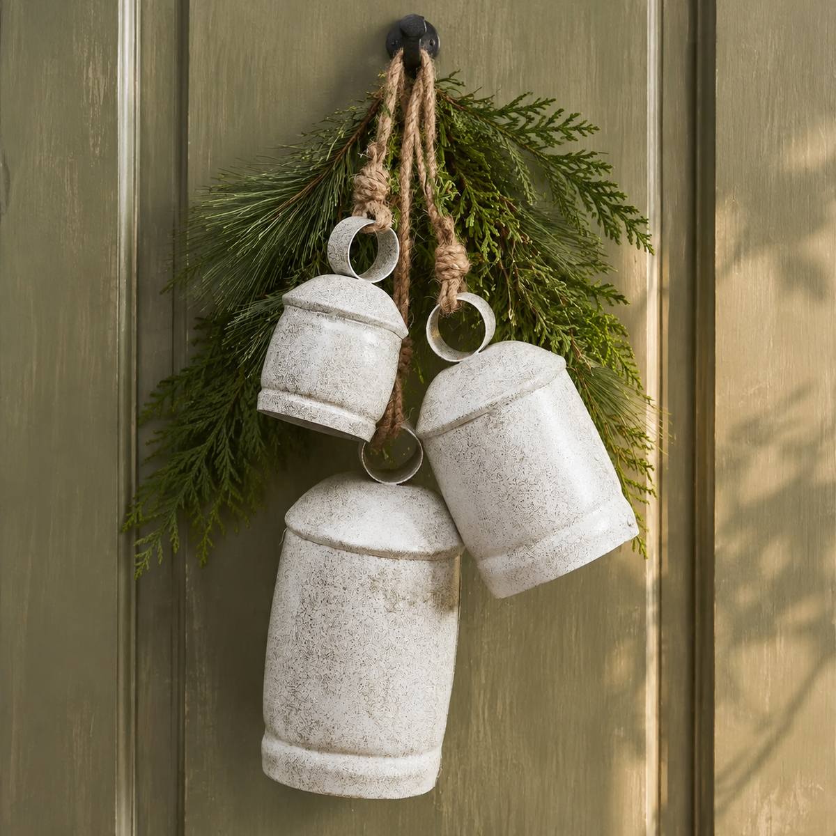 White Washed Gold Glitter Metal Christmas Bell  - 4.5, 5.75, or 7.5 inch