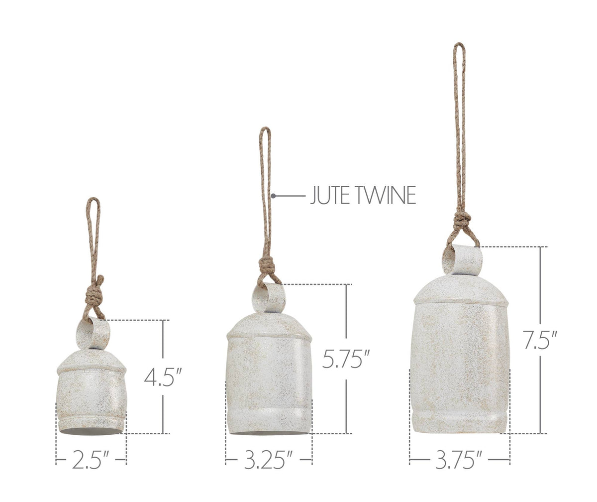 White Washed Gold Glitter Metal Christmas Bell  - 4.5, 5.75, or 7.5 inch