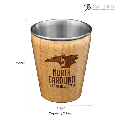 North Carolina Bamboo Shot Glass With Stainless Steel Interior