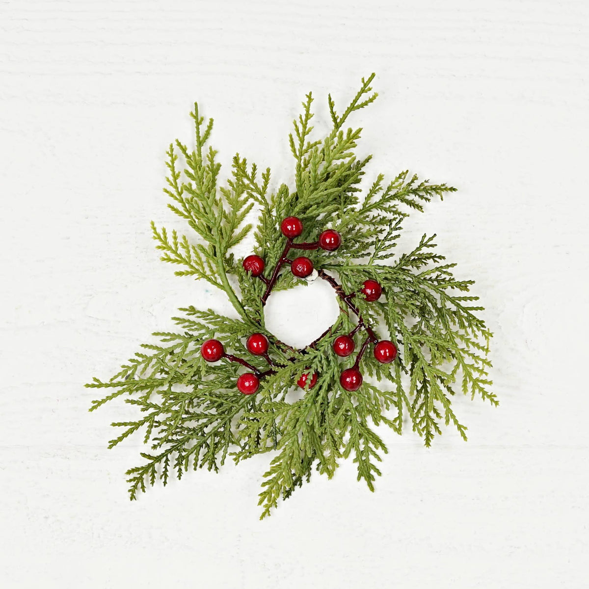 Superior Real Touch Mix Cedar with Red Berries Taper Candle Ring