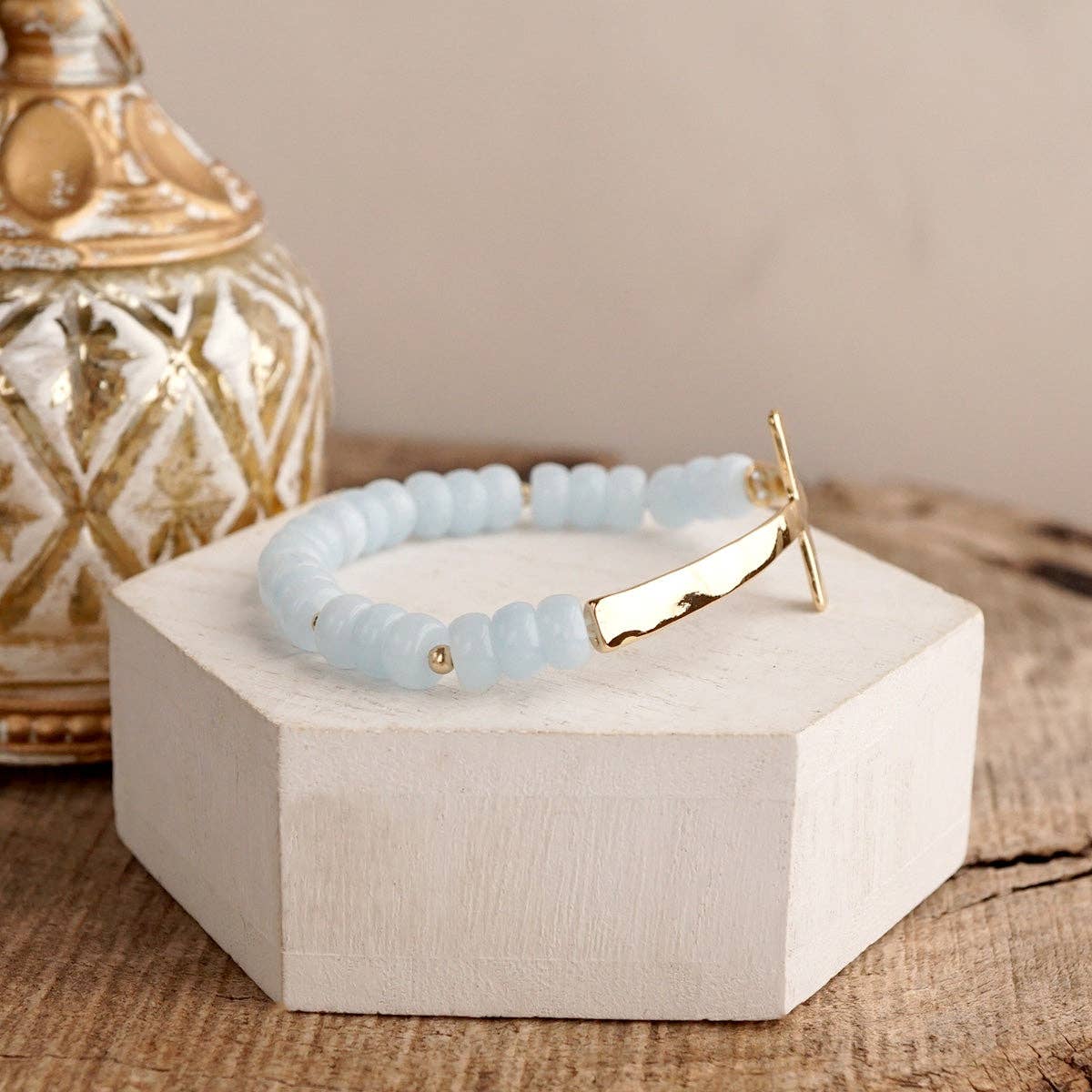 Beaded Rondelle Acrylic Cross Bracelet