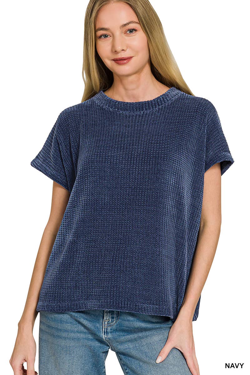 Chenille Waffle Cap Sleeve Sweater - Color Options