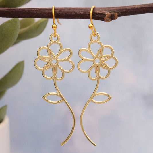Flower Outline Dangle Earrings - Gold & Silver Tone