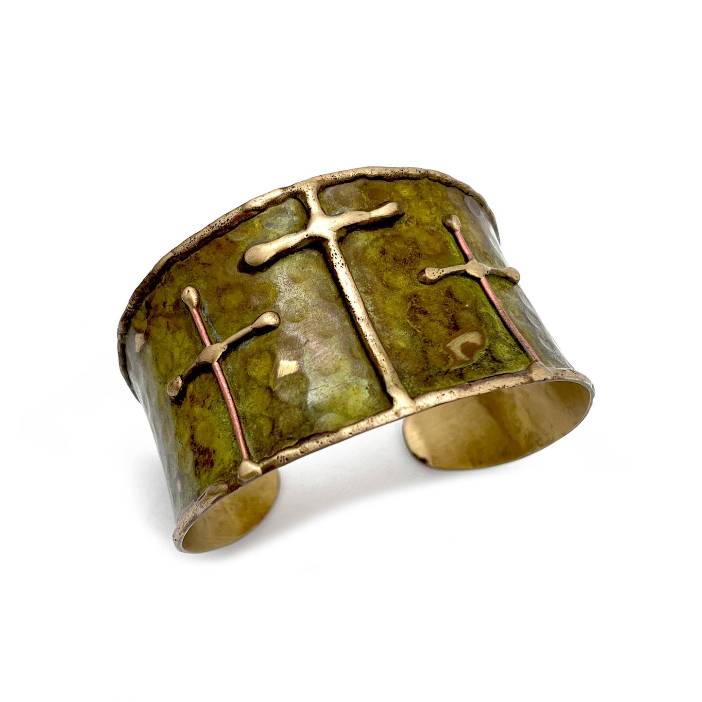 Triple Cross Brass Patina Cuff Bracelet