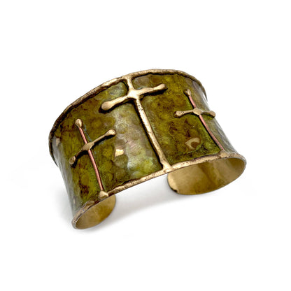Triple Cross Brass Patina Cuff Bracelet
