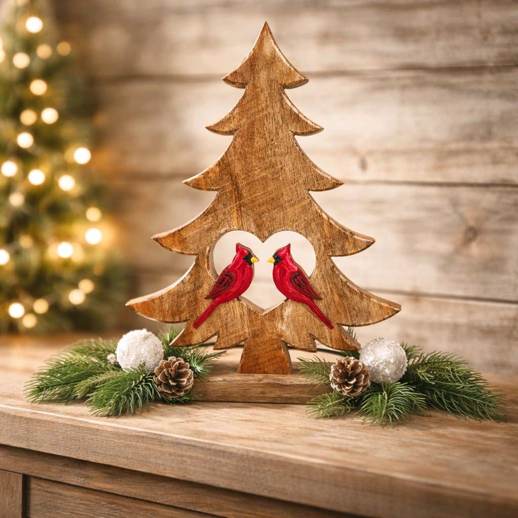 Wood Carved Tree With Cardinals