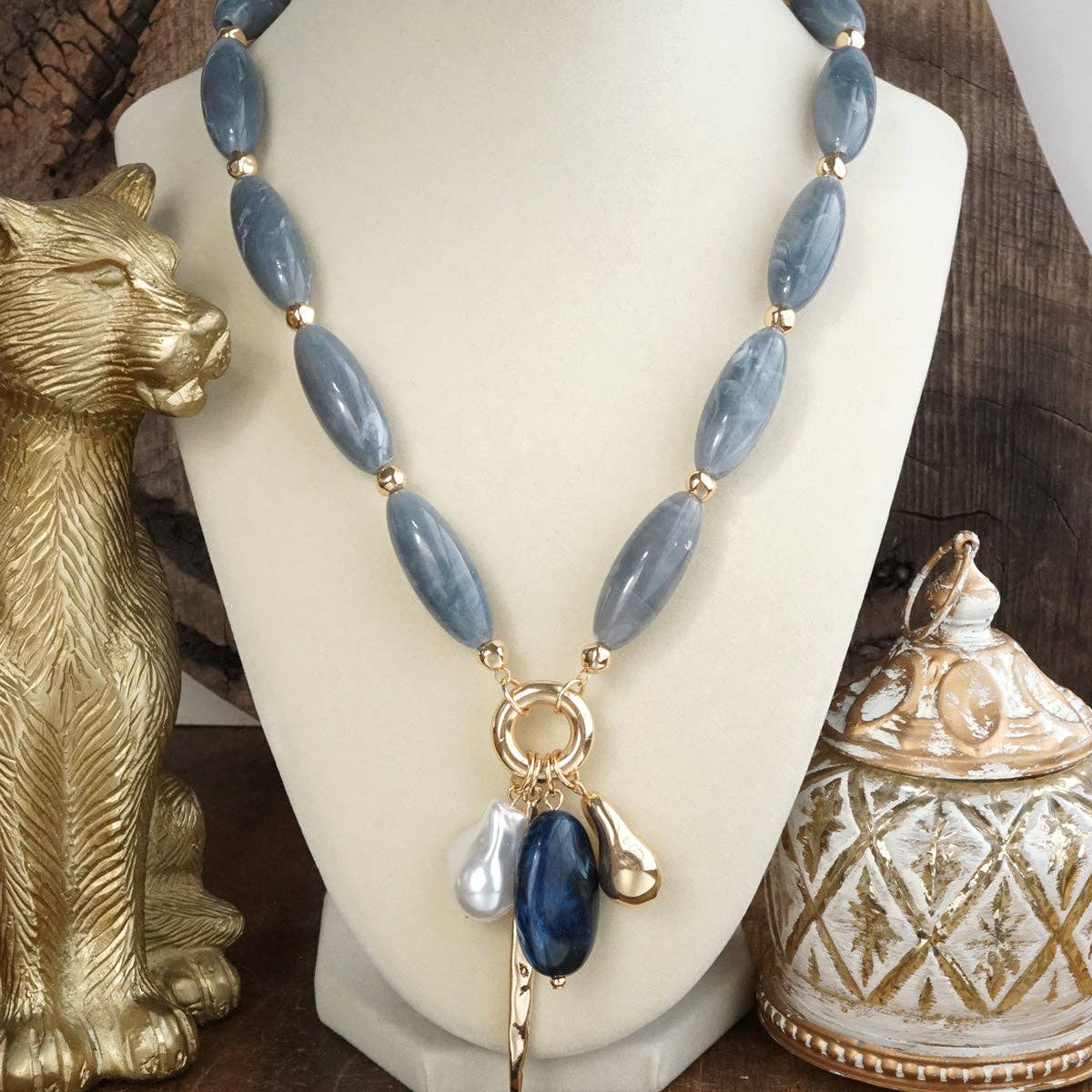 Sculpted Harmony Bold Beaded Cluster Pendant Necklace