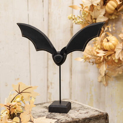Spooky Wooden Flying Bat on Base