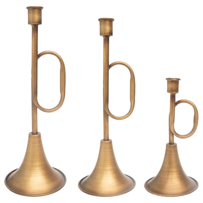 Golden Trumpet Metal Taper Candle Holder - 3 Sizes