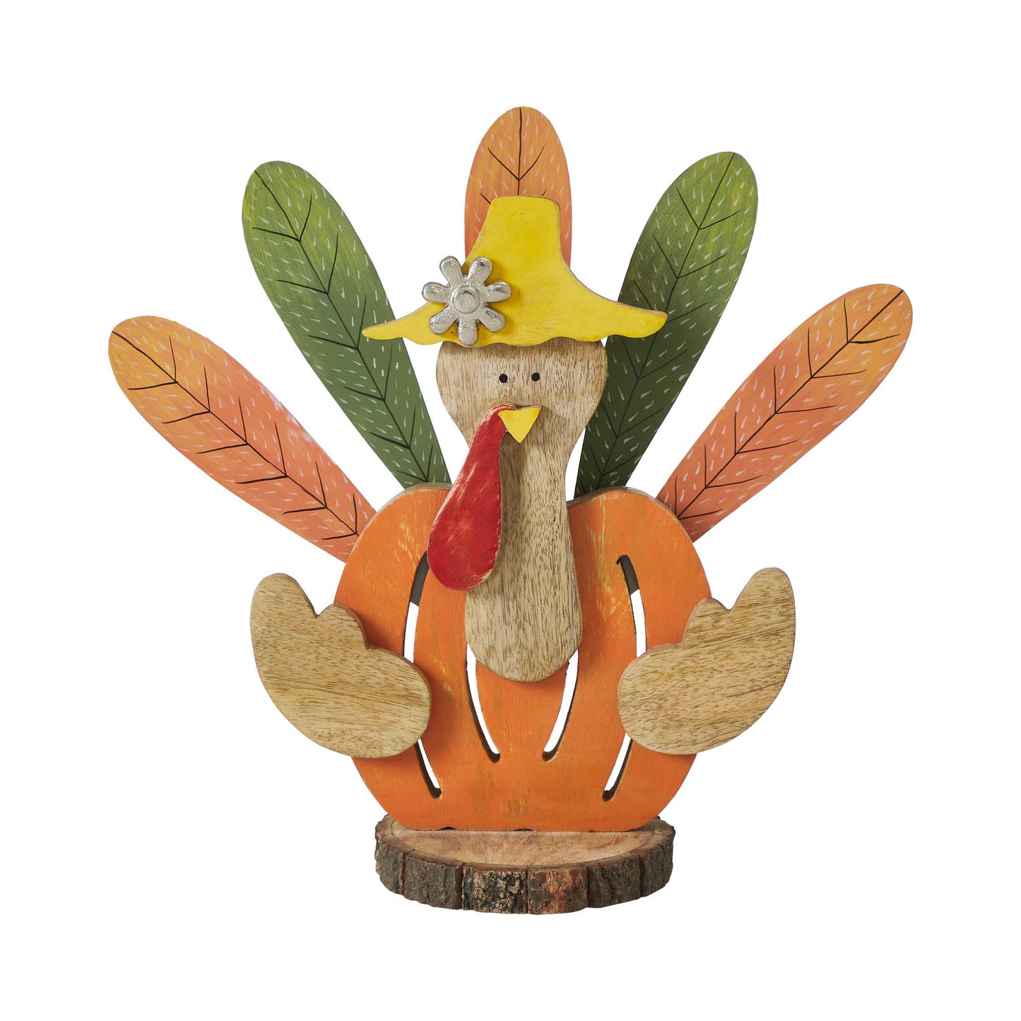 Wood Turkey Figurine 15.75" Rustic Thanksgiving Decor