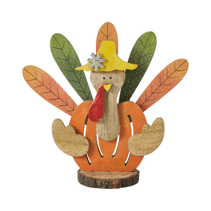 Wood Turkey Figurine 15.75" Rustic Thanksgiving Decor