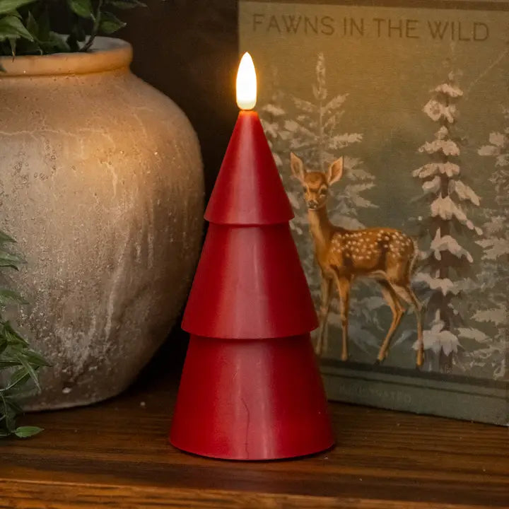 Red 3D Flameless Smooth Christmas Tree Candle - 3 Size Options