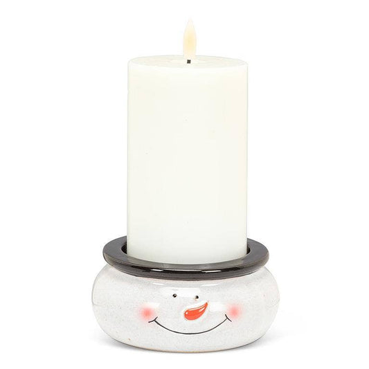 Snowman Face Pillar Candle Holder Pedestal