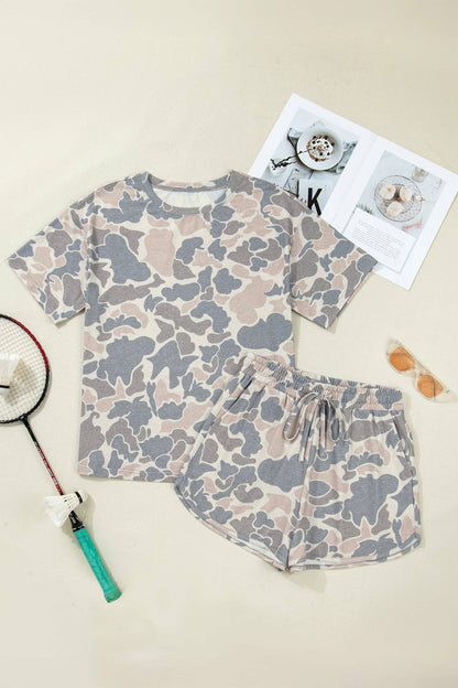 Camouflage Two Piece Tee & Shorts Lounge Set Outfit