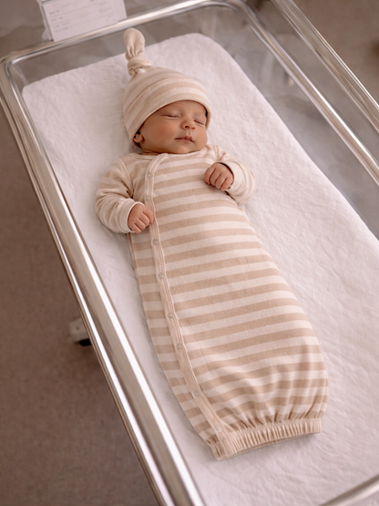 Biscuit Stripe Organic Cotton Baby Gown