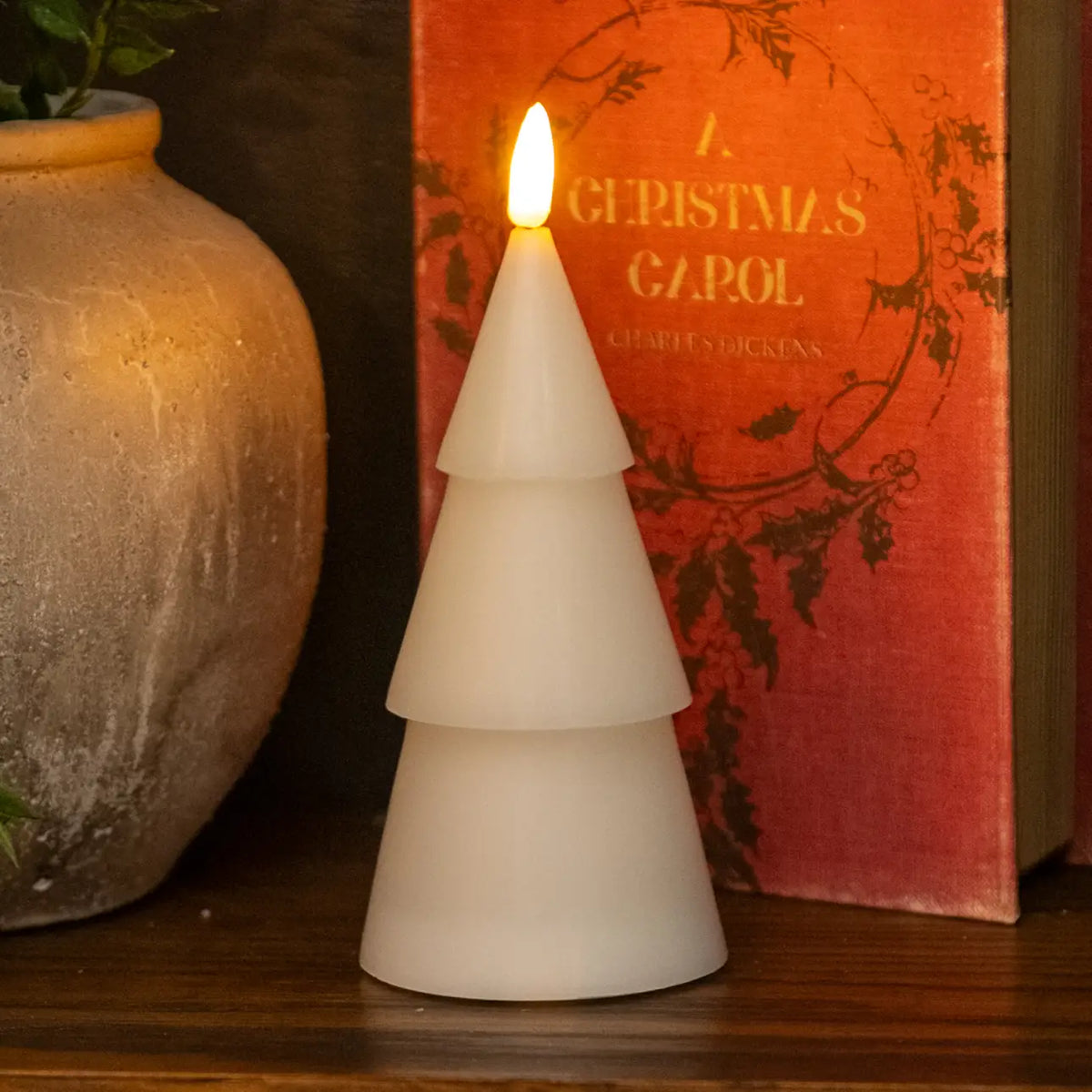 Cream 3D Flameless Smooth Tree Shaped Candle - 3 Sizes