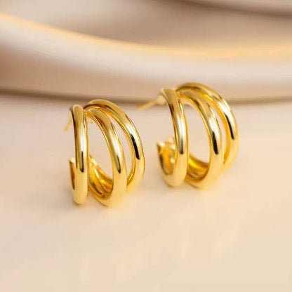 Triple Hoop Stainless Steel Earrings - 18K Gold Dipped